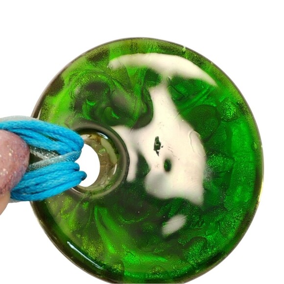 ART GLASS PENDANT NECKLACE ROPE CIRCLE HEART SWIRL GLITTER HANDMADE - Picture 8 of 15